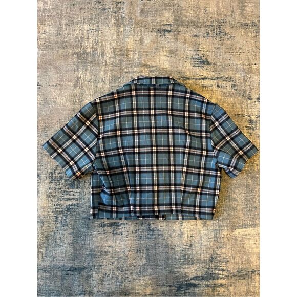 John Galt Blue Plaid Cropped Button Front Top One Size (XS / S) - Picture 6 of 8